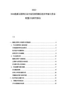 2025-2030能源互聯網行業市場發展預測及技術突破與資金配置計劃研究報告