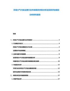 环保大气污染治理行业市场现状供需分析及投资评估规划分析研究报告