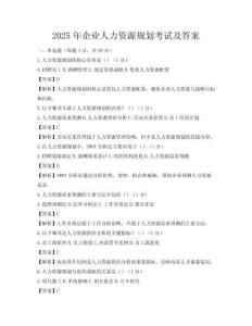 2025年企业人力资源规划考试及答案