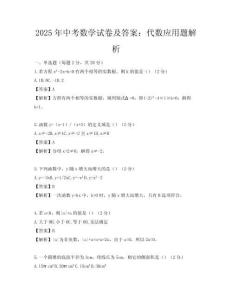 2025年中考數學試卷及答案：代數應用題解析