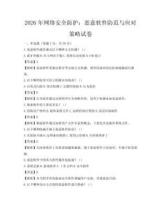 2026年網絡安全防護：惡意軟件防范與應對策略試卷