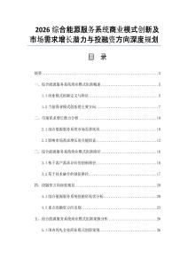 2026综合能源服务系统商业模式创新及市场需求增长潜力与投融资方向深度规划