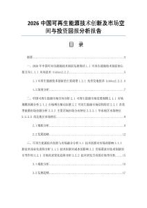 2026中國可再生能源技術創新及市場空間與投資回報分析報告