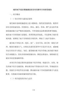 城市地下綜合管廊建設項目專項債可行性研究報告