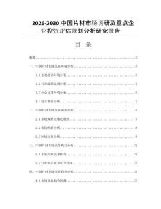 2026-2030中国片材市场调研及重点企业投资评估规划分析研究报告
