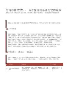 全球存储2026 · ⼀⻚看懂这轮暴涨与它的账本 （精炼摘要版本）