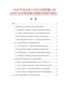 2026年及未來5年內中國混凝土防凍劑行業投資前景及策略咨詢研究報告