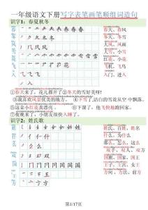 1002一（下）語文寫字表筆畫筆順組詞造句