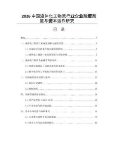 2026中國液體化工物流行業(yè)企業(yè)融資渠道與資本運作研究
