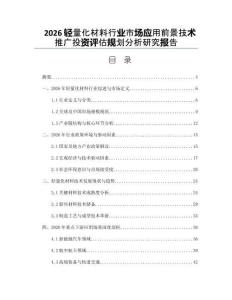 2026輕量化材料行業市場應用前景技術推廣投資評估規劃分析研究報告