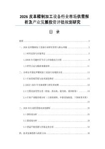 2026皮革鞣制加工設備行業市場供需解析及產業發展投資評估規劃研究