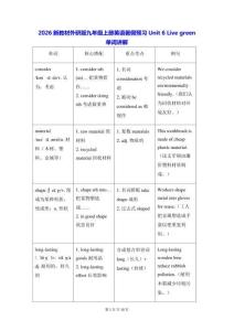2026新教材外研版九年级上册英语暑假预习Unit 6 Live green单词讲解