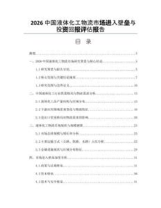 2026中国液体化工物流市场进入壁垒与投资回报评估报告