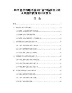 2026氢燃料电池应用行业市场供需分析及风险投资规划研究报告