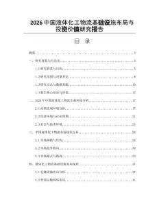 2026中国液体化工物流基础设施布局与投资价值研究报告