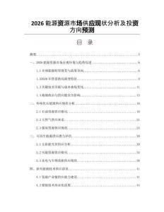 2026能源资源市场供应现状分析及投资方向预测