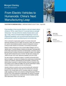 摩根士丹利-从电动汽车到人形机器人：中国制造业的下一次飞跃 From Electric Vehicles to Humanoids  China’s Next Manufacturing Leap