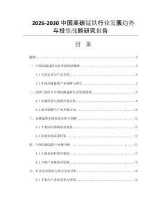 2026-2030中国高碳锰铁行业发展趋势与投资战略研究报告