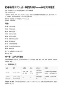 初中物理公式大全+单位换算表——中考复习速查