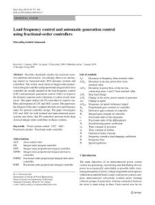 利用小数阶控制器实现频率控制及自动发电控制Load frequency control and automatic generation control using fractional-order controllers