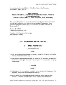 【黑山】个人所得税法 Law on personal income tax