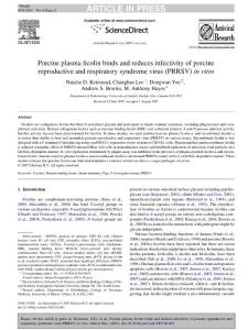 Porcine plasma ficolin binds and reduces infectivity of porcine