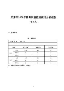 天津市2006年高考试卷数据统计分析报告