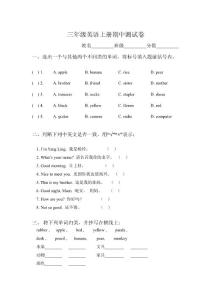 三年级英语上册期中测试卷
