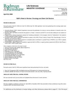 LIFE SCIENCES - INDUSTRY COVERAGE