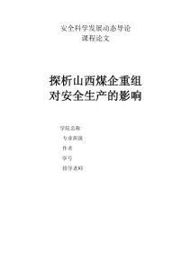 安全科學發展動態導論論文  探析山西煤企重組對安全生產的影響