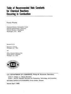 Table of recommended rate constants for chemical reactions occurring in combustion