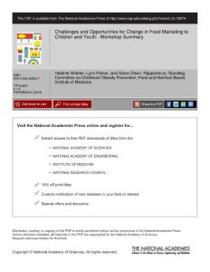 Challenges and Opportunities for change in food marketing to Children and Youth
