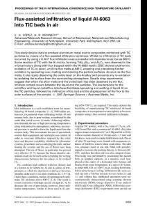 Flux-assisted infiltration of liquid Al-6063 into TiC beds in air